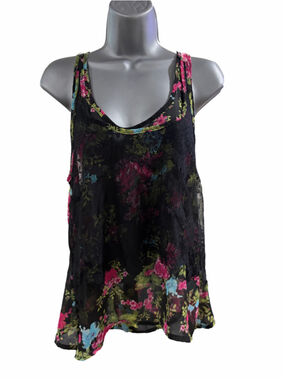 17. Women's No Boundaries Floral Tank Top, Size M, Black and Pink
